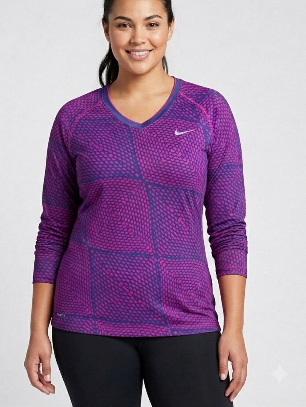 Nike Pro Active Top Women's Size XL Shirt Pink Fitted V-Neck Dri-Fit Long Sleeve